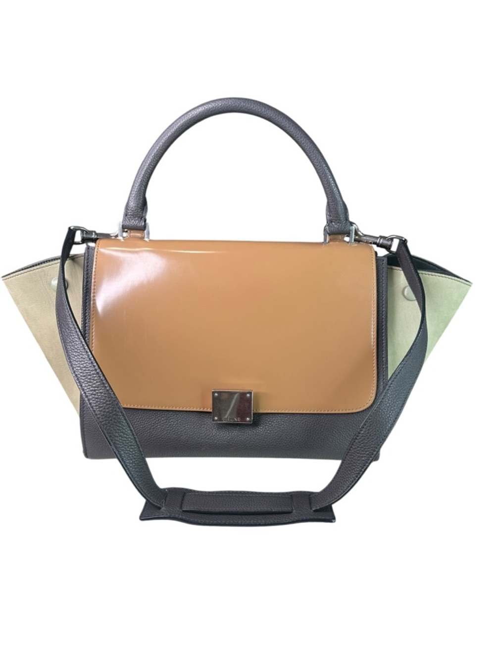 CELINE TRAPEZE Leather Multi-Color Top-Handle Satchel - Brown & Gray